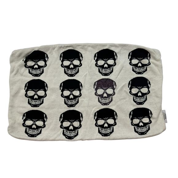 MORTAR & BONE Purple Sparkle Skull Ivory Pillow Cover Rectangle Knit Goth Spooky - Picture 1 of 7